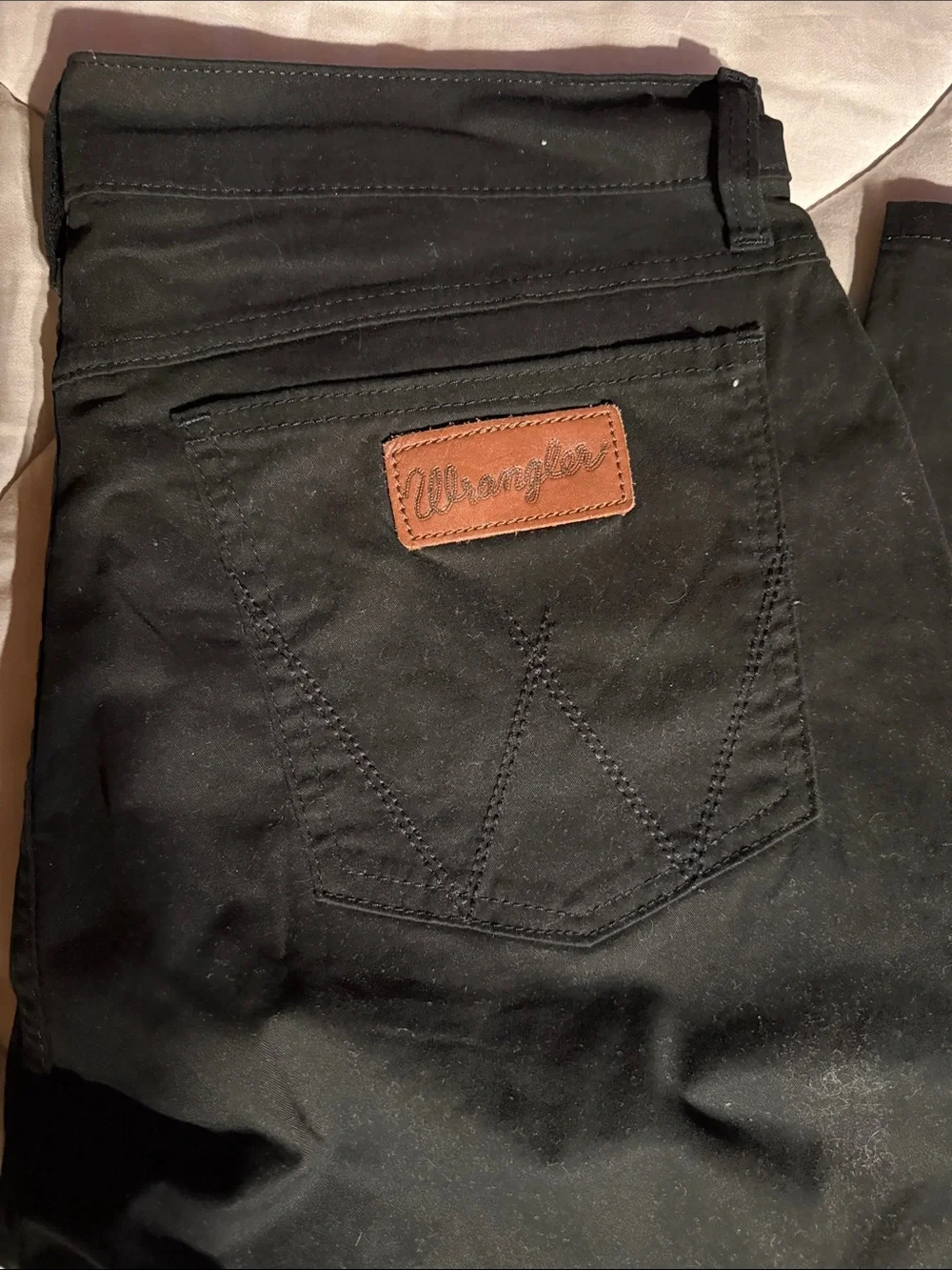 Wrangler Black Jeans with Brown Leather Logo Patch